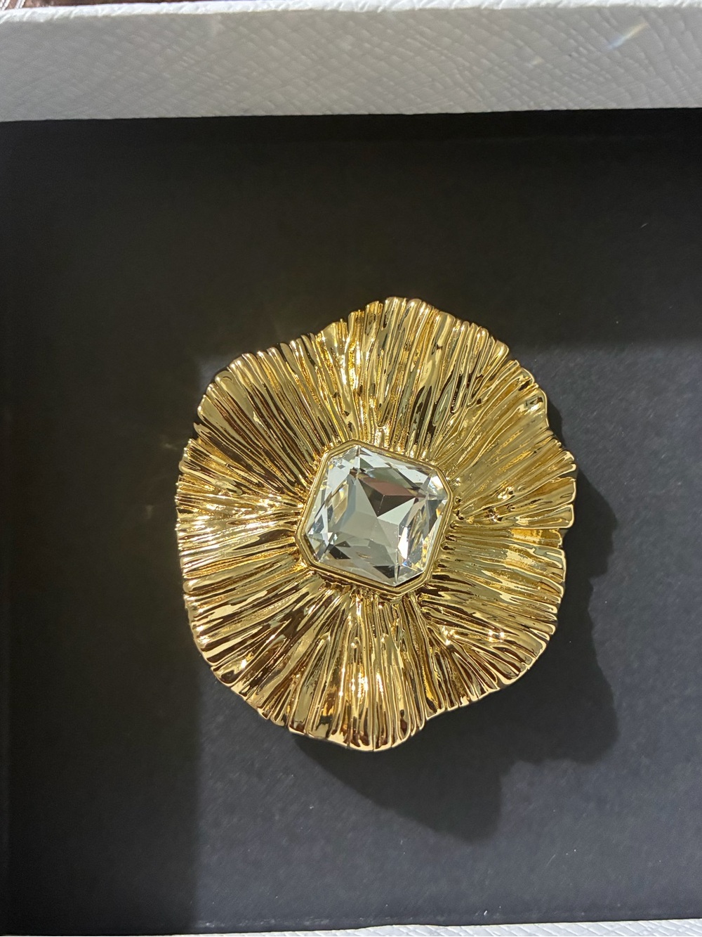 Veronica Beard Gold Floral Brooch with Clear Stone
